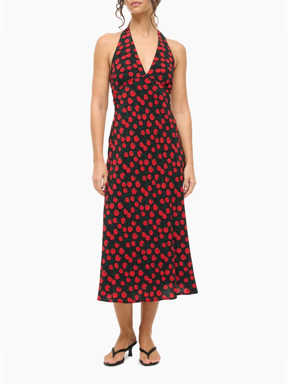 Staud Lucca On The Vine Tomato Print Halter Midi Dress Small